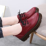 哚美哚尚大头鞋马丁鞋女小皮鞋英伦风平底女鞋软底防滑妈妈单鞋厚底休闲鞋 红色 37