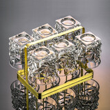 格娜斯威士忌酒杯家用欧式水晶玻璃洋酒杯酒吧创意钻石啤酒杯酒具套装 冰凌款260ml 6支装+轻奢杯架