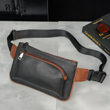 酷奇袋鼠（KUQIDAISHU）新款潮男街头腰包时尚胸包斜挎包胸前小包斜挎手机包韩版单肩男包 黑配咖