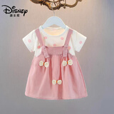 迪士尼（Disney）夏款连衣裙女童假两件薄款韩版女宝宝夏天女孩裙子婴幼儿夏季衣服 波点蝴蝶 粉色 90cm