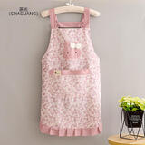 茶光（CHAGUANG）韩版纯棉厨房做饭围裙女新款围腰透气薄帆布可爱洋气家用工作 YL505竹棉背带绒兔粉色