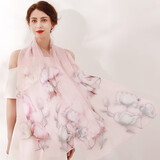 达芬奇密码真丝丝巾女夏季新款桑蚕丝绸纱巾女士围巾披肩两用送妈妈礼物盒 芳亭幽兰