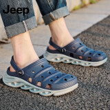 JEEP 吉普洞洞鞋男时尚韩版镂空透气简约不易滑沙滩鞋外穿软底凉拖鞋P210MTX058蓝色43码