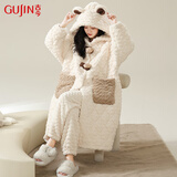 古今（GUJIN）三层夹棉超厚珊瑚绒睡衣女秋冬睡袍家居服浴袍保暖加绒睡裤套装L