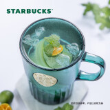 星巴克（Starbucks）墨绿色女神铭牌玻璃马克杯咖啡杯办公室水杯喝水400ml节日礼物