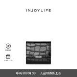 INJOYLIFE钱包女鳄鱼纹真皮折叠短款钱夹女生三折小皮夹 黑色