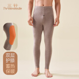 三针舒绒保暖裤男纯棉加厚条纹带护膝中年防风冬季秋裤单条打底棉毛裤 浅咖【加厚带护膝 280g】 XL /125-140斤