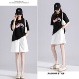 德玛纳【纯棉亲肤】夏季女款休闲宽松牛仔裤女五分裤棉无弹撞色线短裤子