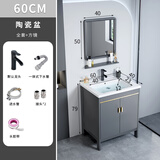 DAFIFY落地智能浴室柜陶瓷一体盆洗手盆柜组合卫生间洗脸盆阳台洗漱台池 绅士灰大门加镜子60cm