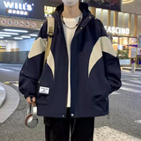 肥猫潮府夹克外套男大码秋冬季宽松连帽青少年加肥加大休闲百搭潮胖子男装 深蓝 7XL 240-260斤