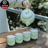 连山阁 陶瓷泡茶壶带过滤网内胆大容量家用泡茶器大号功夫茶具单壶冲茶器杯子套装 升级玉兰花茶壶陶瓷650ml（一壶四杯