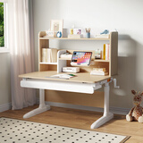 欧童德国儿童学习桌椅套装可升降实木高中小学生儿童写字作业书课桌椅 新品奶油风100cm桌+语音灯