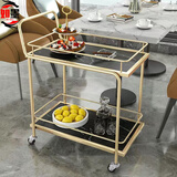 如墨（RUMO）北欧移动小推车收纳车酒店酒水车金色多层铁艺餐车餐厅传菜车 金色框+白色板 两层