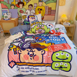 安心队长富士商店原创二次元卡通水洗棉全棉四件套学生宿舍纯棉套件 巴兹光年-白（床单款） 1.8m床四件套/适合200*230cm被芯
