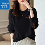 真维斯（Jeanswest）圆领卫衣女春秋2025新款女装无帽长袖美式潮牌上衣女士高级感外套 黑色-黑桃皇后_左袖下 XL
