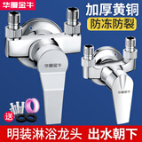 华厦金牛全铜明装淋浴冷热混水阀反向上进水热水器混合阀水龙头开关混合阀 反向明装合金款