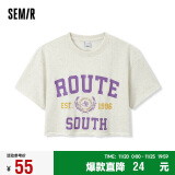 森马（Semir）短袖T恤女短款美式字母印花2024夏季复古风宽松衣服107424100019