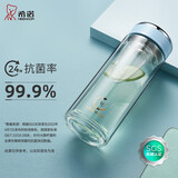 希诺（HEENOOR） 抗菌玻璃杯女士双层水杯隔热便携简约透明家用带滤网泡茶花茶杯 蓝色340ml