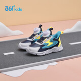 361°儿童跑鞋25秋冬男女童3-14岁缓震旋钮扣革面运动鞋 蓝32
