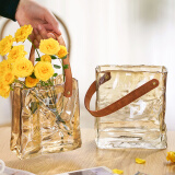 京东鲜花 轻奢手提包玻璃花瓶简约创意高级感水养鲜花玫瑰摆件客厅