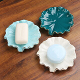 fw创意欧式陶瓷香皂盒沥水简约时尚肥皂盒酒店卫浴用品装饰皂碟托盘 荷叶皂碟绿色1个