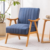 阿拉蕾 北欧实木单人沙发 科技布现代简约小户型客厅阳台卧室阳台懒人沙发酒店宾馆休闲椅子 藏蓝色/原木色腿