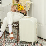 摩尔伽小清新行李箱女拉杆箱男结实耐用学生万向轮新款密码旅行箱皮箱子 奶白色-小清新拉链款 24英寸 【推荐尺寸 当天发货】