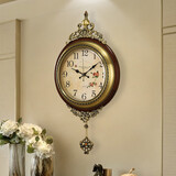 安斯艾尔欧式复古挂钟创意客厅实木摇摆钟表美式金属时钟家用现代简约大气 大号-花盘892A-进口日本机芯
