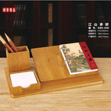 XYBP 2025年木质带笔筒台历创意多功能台历架年历商务记事周历(竹木纹）可定制企业LOGO 厂商直发