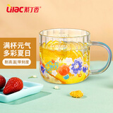 紫丁香（Lilac）牛奶杯耐热高硼玻璃杯子早餐杯带手把高颜值带刻度茶杯大容量水杯 【带陶瓷勺】蓝芙蓉 430ml 1只