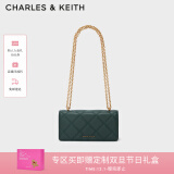 CHARLES&KEITH质感菱格链条小方钱包女包包女包生日礼物女CK6-10680924 Dark Green深绿色 XS