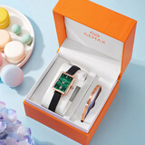 格玛仕（GEMAX）女表石英表防水复古方形小绿表女士手表女生ins风日历品牌腕表 皮带绿面（含精品手镯+鉴定证书+礼盒）