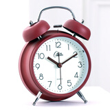 康巴丝闹钟儿童学生复古机械打铃闹钟大音量床头时钟闹表 2316 酒红色新年礼物