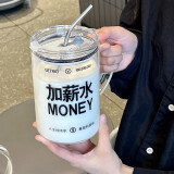畅印1000ML大容量新款刻度玻璃喝水杯子带盖吸管杯办公室夏季  加薪(暴富) 1000ml 透明杯体+吸管+杯盖+吸管刷
