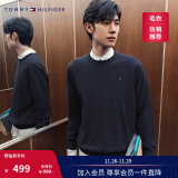 TOMMY HILFIGER【柔软亲肤】男女纯棉经典休闲通勤纯色圆领合身针织衫毛衣 【纯色绣标毛衣】- 午夜蓝FAP XS （推荐：120斤以下）