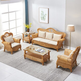 少泉 藤沙发组合客厅 藤木沙发 竹藤编制 藤椅沙发五件套 真藤家具 1+1+3+茶几+角几