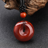 苏魅儿 保山南红柿子红三通 凉山玛瑙平安扣貔貅项链面包圈情侣款礼物 平安扣22*10mm瓦西料