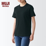 无印良品（MUJI） 女式 双罗纹编织 T恤 休闲百搭 短袖女夏季薄荷曼波风 黑色 2S S