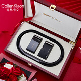Coilenklaon双扣ck男士520真皮自动扣轻奢腰带商务礼盒纯牛皮裤带送男友老公 双扣1【高档实木礼盒】 115cm 默认发115-改尺寸联系客服