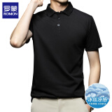 罗蒙（ROMON）冰丝短袖t恤男夏季薄款商务休闲男士polo领打底体恤衫男装上衣 黑色 4XL