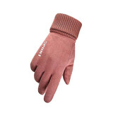 全指触屏手套男女士秋冬天保暖加绒加厚户外开车骑车快递员外卖漏二指触屏手套男 鹿皮绒全指皮粉-女士 均码