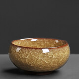 下功夫冰裂纹茶杯单杯小茶杯家用功夫茶具整套装陶瓷茶杯茶盏水杯品茗杯 黄色冰裂杯