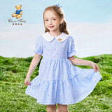 Classic Teddy女童连衣裙儿童公主裙中大童装薄款淑女裙夏装新款裙子儿童节礼物 爱心格子裙蓝色 140