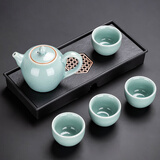 瓷牌茗茶具（cipaiming teaset） 茶具套装小套功夫茶壶便携一壶四杯家用会客泡茶器小茶台 哥窑天青一壶四杯+磁石干泡盘