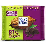 RITTER SPORT正品促销 德国进口RitterSport夹心牛奶排块运动黑巧克力100g 26年8月81%黑巧克力巧克力100g