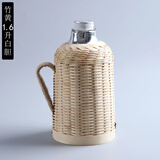 虎神竹编热水瓶保温壶老式暖水瓶家用复古玻璃内胆开水壶 竹黄白胆 1.6L