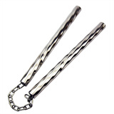 lanjingyan不锈钢双节棍送教程小孩儿童成人女士男士表演实战练习武术用螺纹麻花两节二节棍双截棍 平头款 300克送棍套