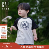 Gap男女幼童2024春秋新纯棉小熊logo撞色短袖T恤儿童装上衣 黑白撞色586669批次2 90cm(1-2岁) 亚洲尺码