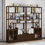 九夫人博古架实木新中式书架多宝阁客厅隔断茶柜茶叶展示柜茶室置物架子 80长胡桃色博古架[一左一右]