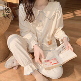 贝逸芙睡衣女春秋冬季长袖甜美韩版可爱公主风娃娃领开衫家居服2025新款 WD1601#小熊(米色) M